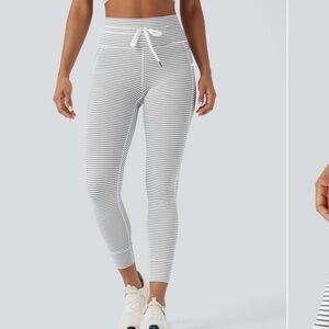 HALARA  White & Black Striped 7/8 Length Drawstring Leggings